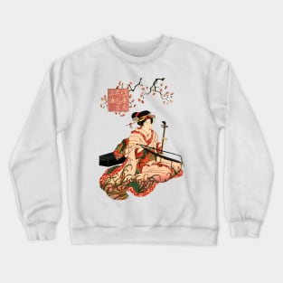 Geisha playing music under sakura Japanese art Crewneck Sweatshirt